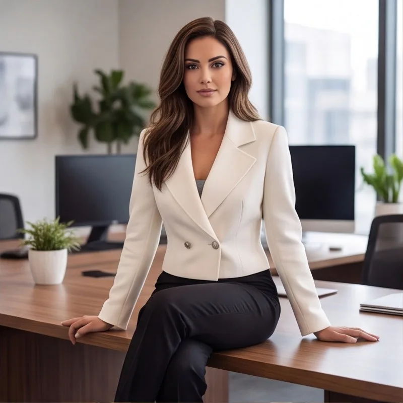 Blazer court élégant pour femme, nouvelle collection été 2026, style chic et ajusté, tenue minimaliste élégante et gracieuse pour le bureau
