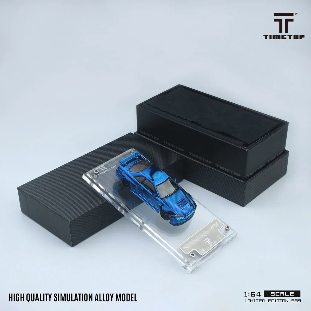 Vorverkauf TM 1:64 Skyline GTR R34 blau Carbon Motorhaube Druckguss Diorama Auto Modell Sammlung Spielzeug Zeit Top Micro