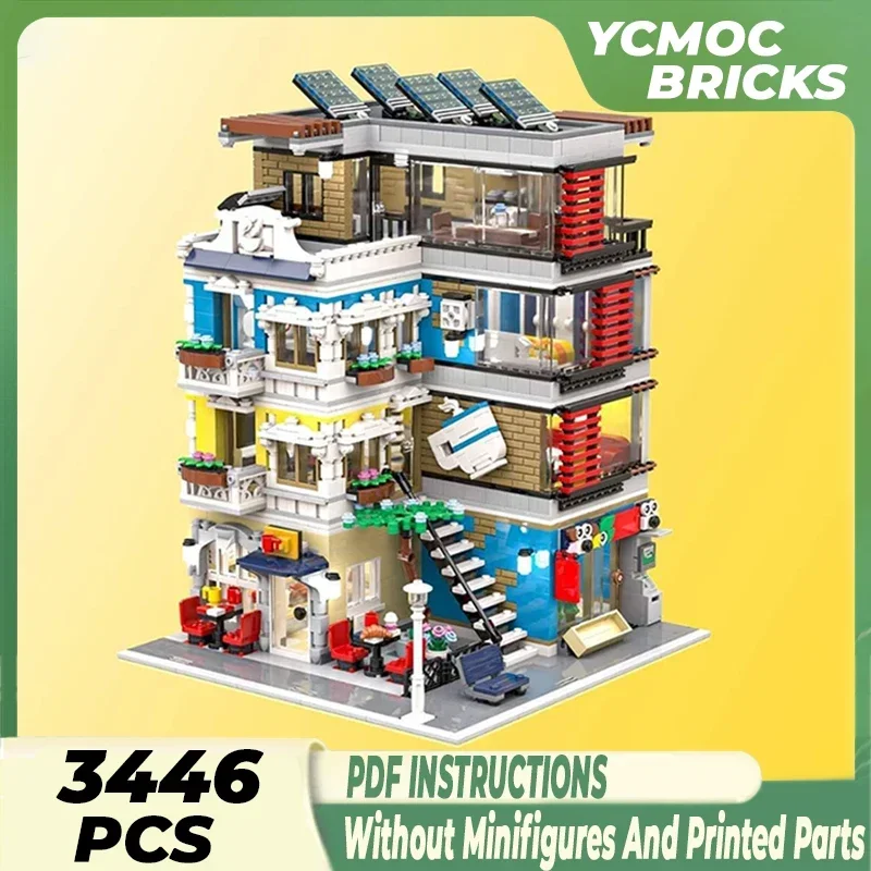 Street View Model Moc Building Bricks Corner Café And Pets Shop And House Technology Modular Blocks Gifts Toys DIY Sets Assembly