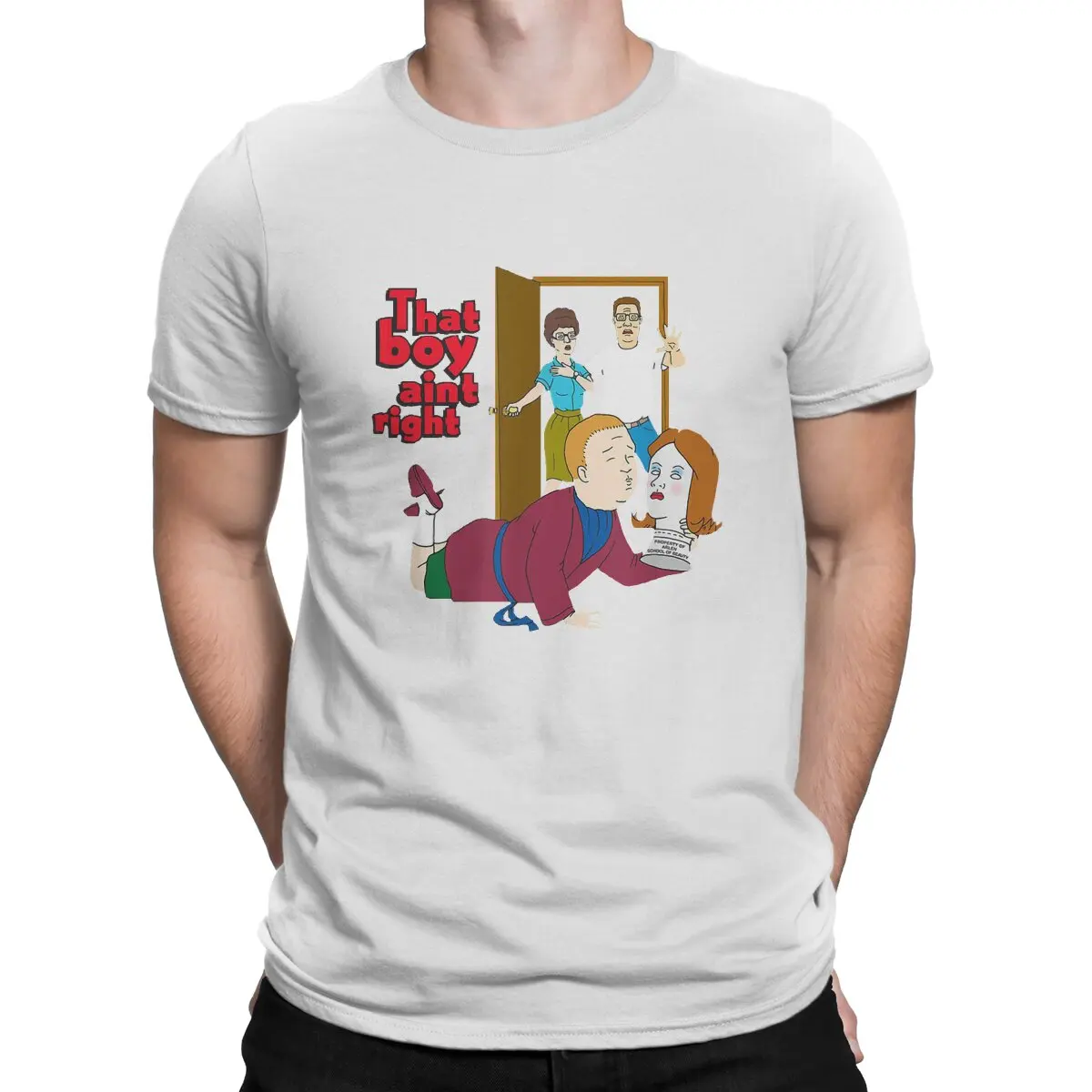 Cartoon Men T Shirts K-King Of The Hill Casual Tees Short Sleeve Round Neck T-Shirt Pure Cotton Gift Idea Clothing