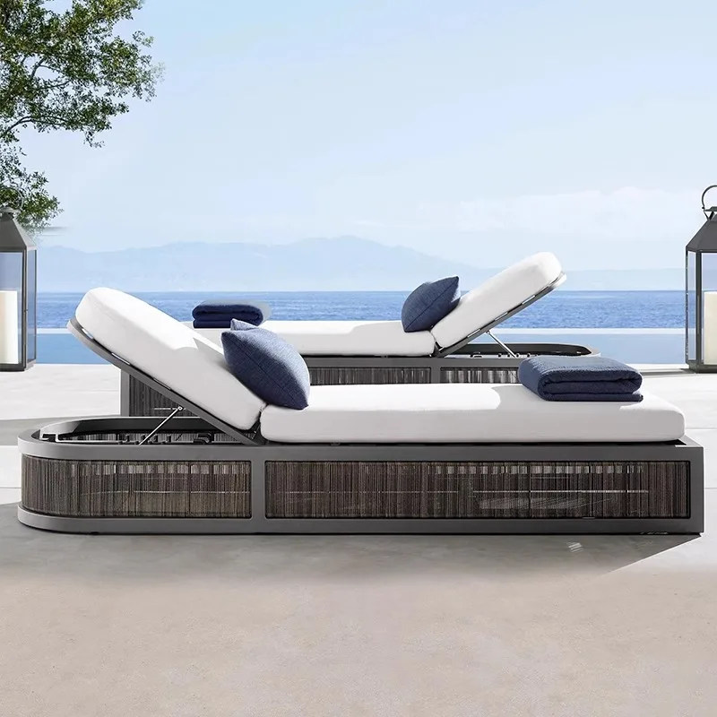 

Luxury Poolside Sun Lounger Chair Outdoor Patio Furniture Garden Teak Daybed Outdoor Beach Sunbed With Cushion