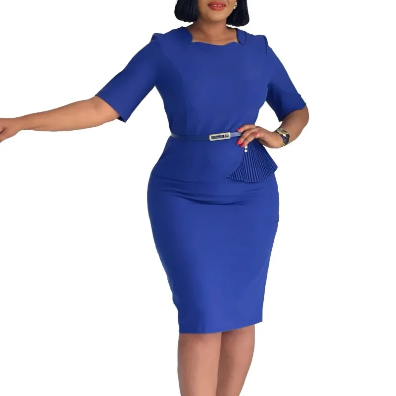 

Africa Clothing Elegant Dashiki African Dresses for Women Summer Fashion Half Sleeve O-neck Polyester Bodycon Midi Dress S-3XL