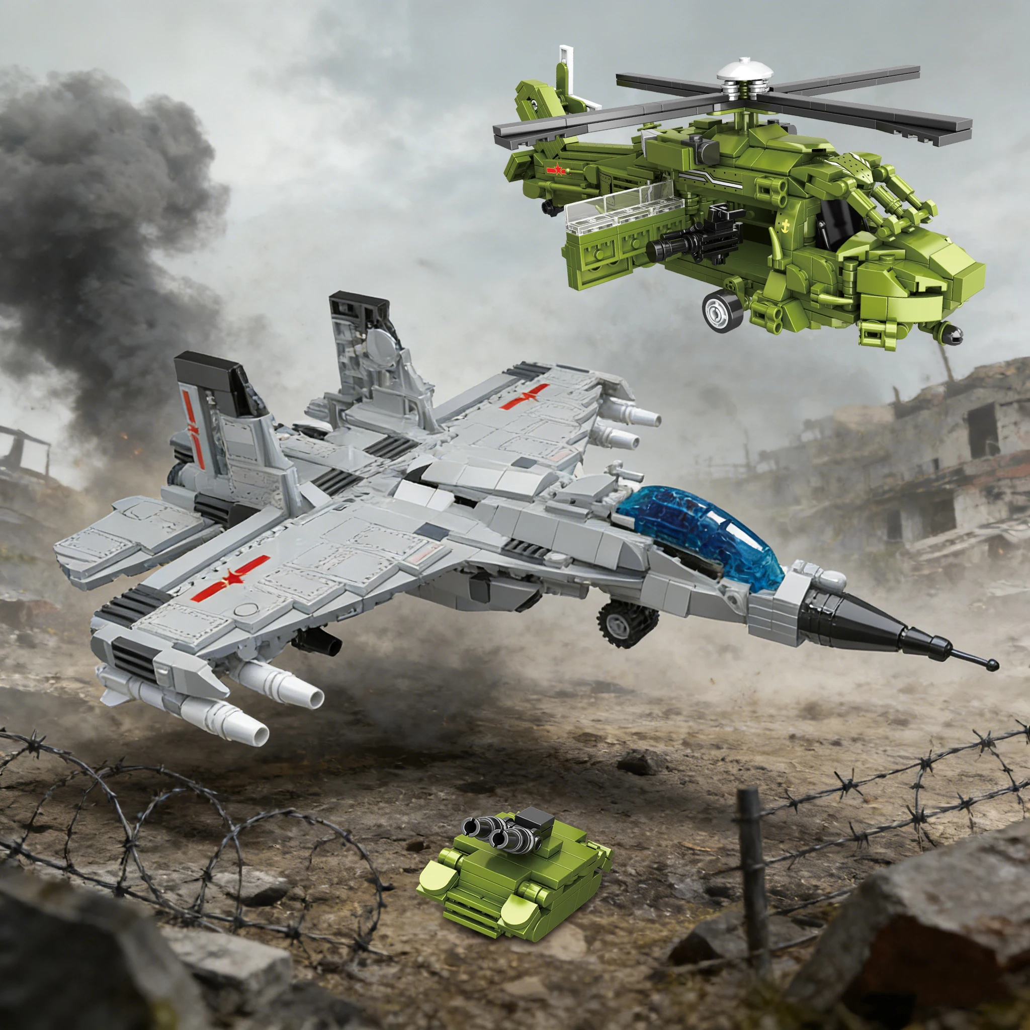 

1/35 Military Model Bricks Soldiers Figure Tank Fighter Jets Helicopters Warships Submarines Air Defense Building Blocks Toys