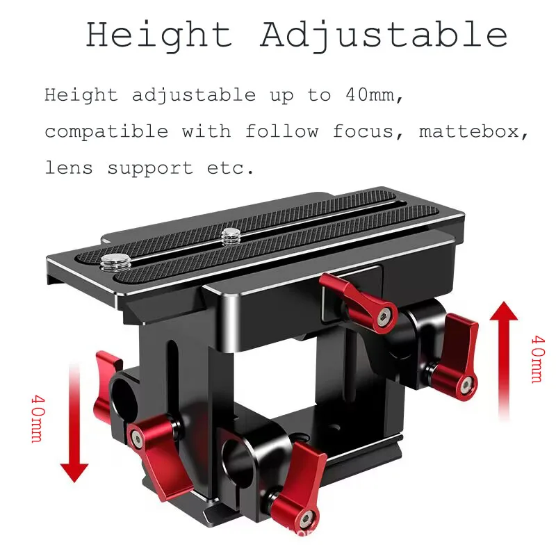 Placa base ajustable de altura pirograbado con estilo Manfrotto P200, sistema de soporte de varilla de 15mm para jaula de cámara DSLR