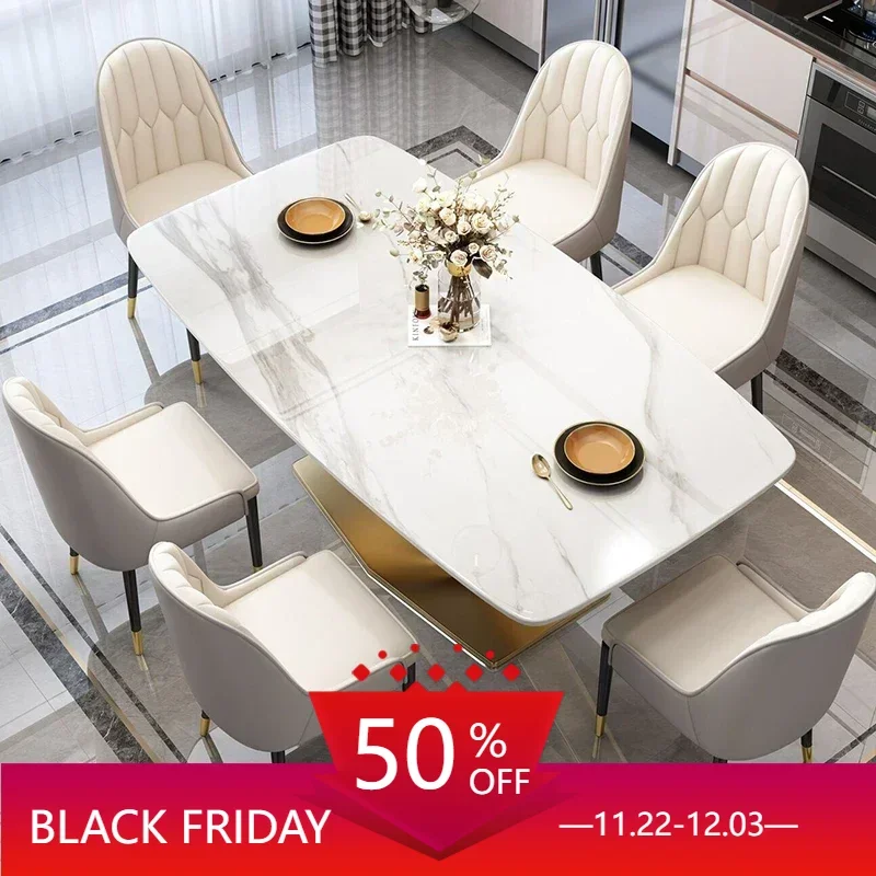 Kitchen Fashion Dining Tables Thick Solid Rock Board Center Steel Luxury Dining Tables Kitchens Table Basse Dining Furniture