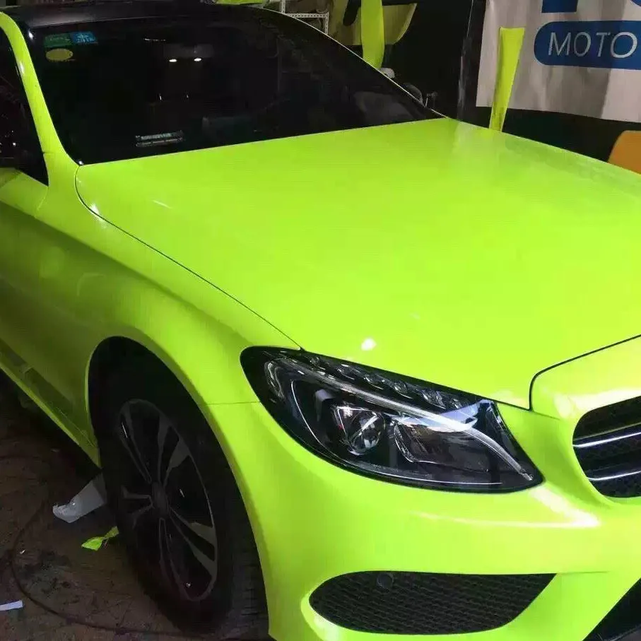 Car Styling Premium adesivo in vinile giallo fluorescente lucido adesivo autoadesivo avvolgente in vinile giallo fluorescente lucido