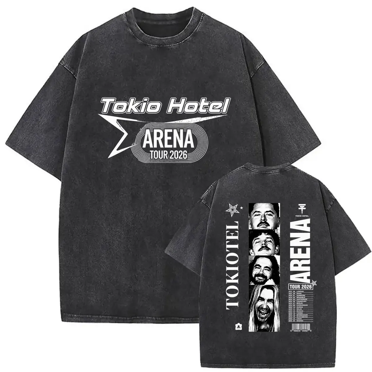 Винтажные футболки с принтом группы Tokio Hotel Arena Tour 2026, мужские, в готическом стиле, хип-хоп, свободного кроя, с коротким рукавом, уличная одежда.