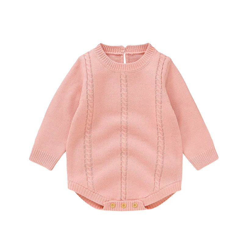 Baby Girl Boy Sweater Romper Solid Color Crew Neck Long Sleeve Cable Knit Jumpsuit for Winter Fall