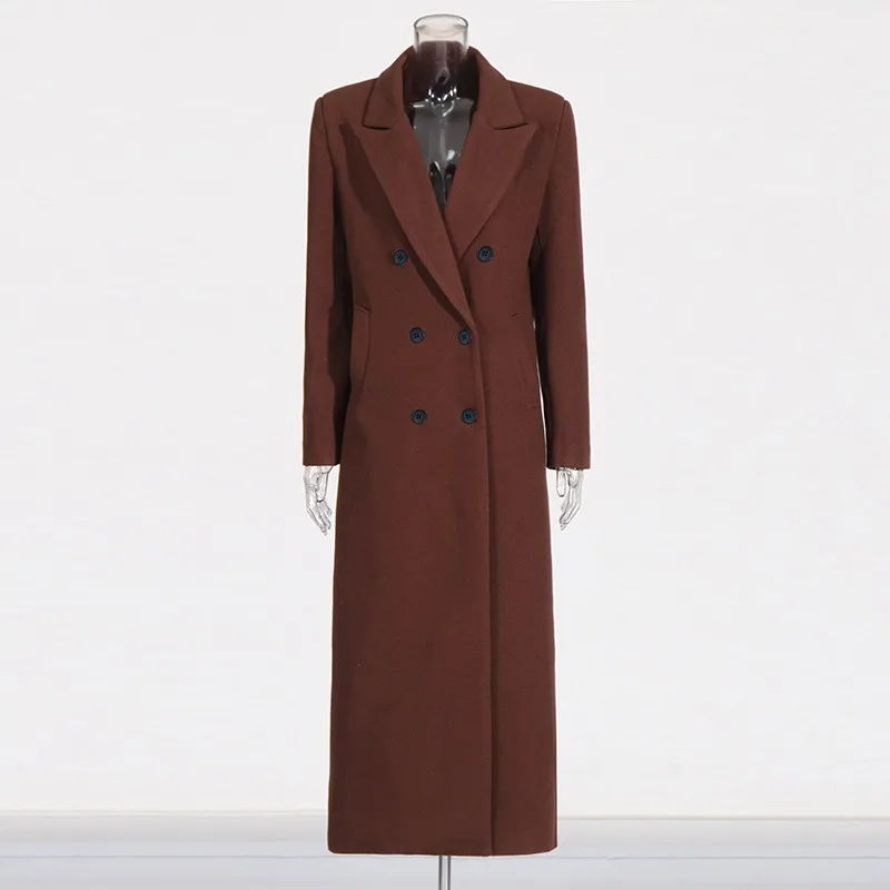 show temperament silhouette solid color coat coat 2024 new double-breasted straight long trench coat women's autumn and winter