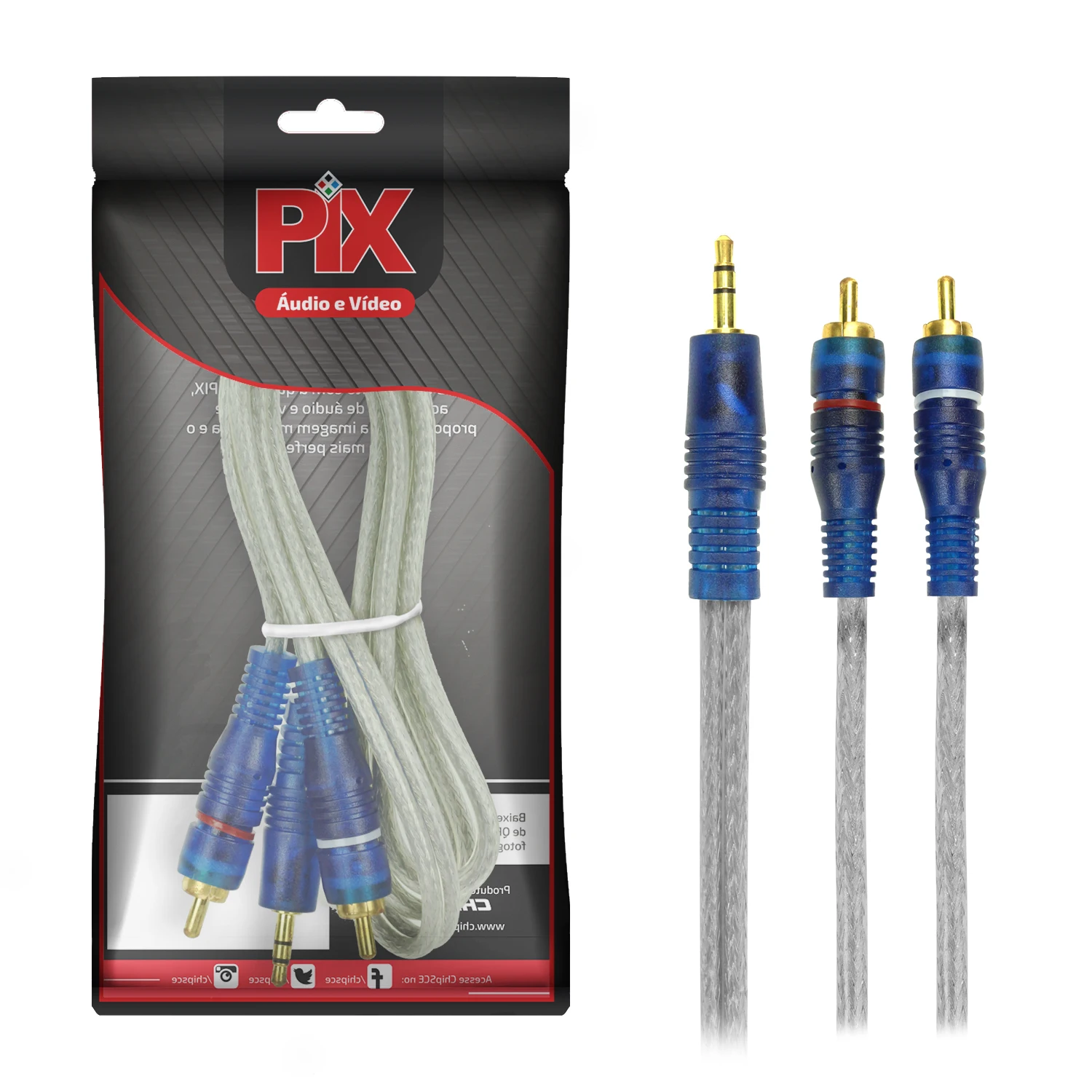 P2 X 2 Rca 1 Metro Armored Blue Crystal Stereo Cables