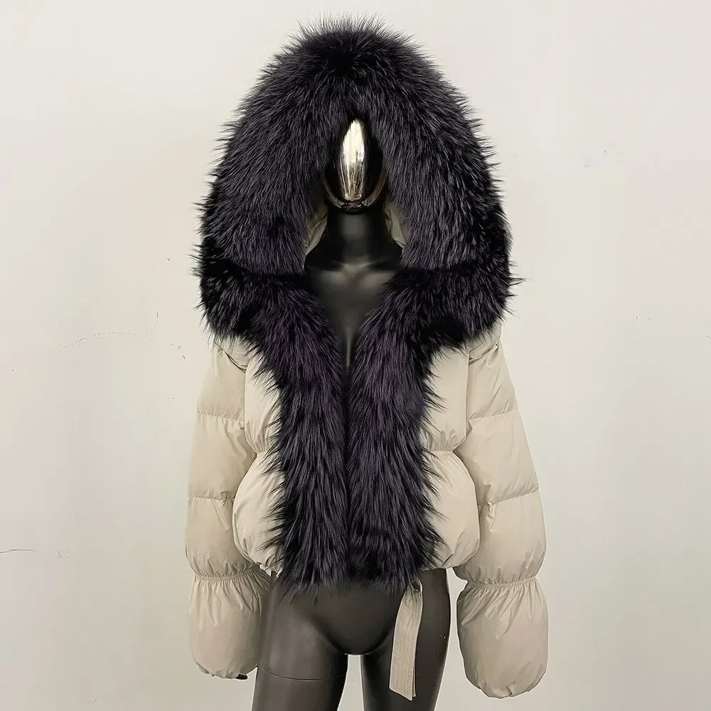 Женская зимняя куртка-пуховик из натурального меха, натуральный толстый теплый свободный белый утиный пуховик, парка с воротником из натурального меха лисы, пуховик