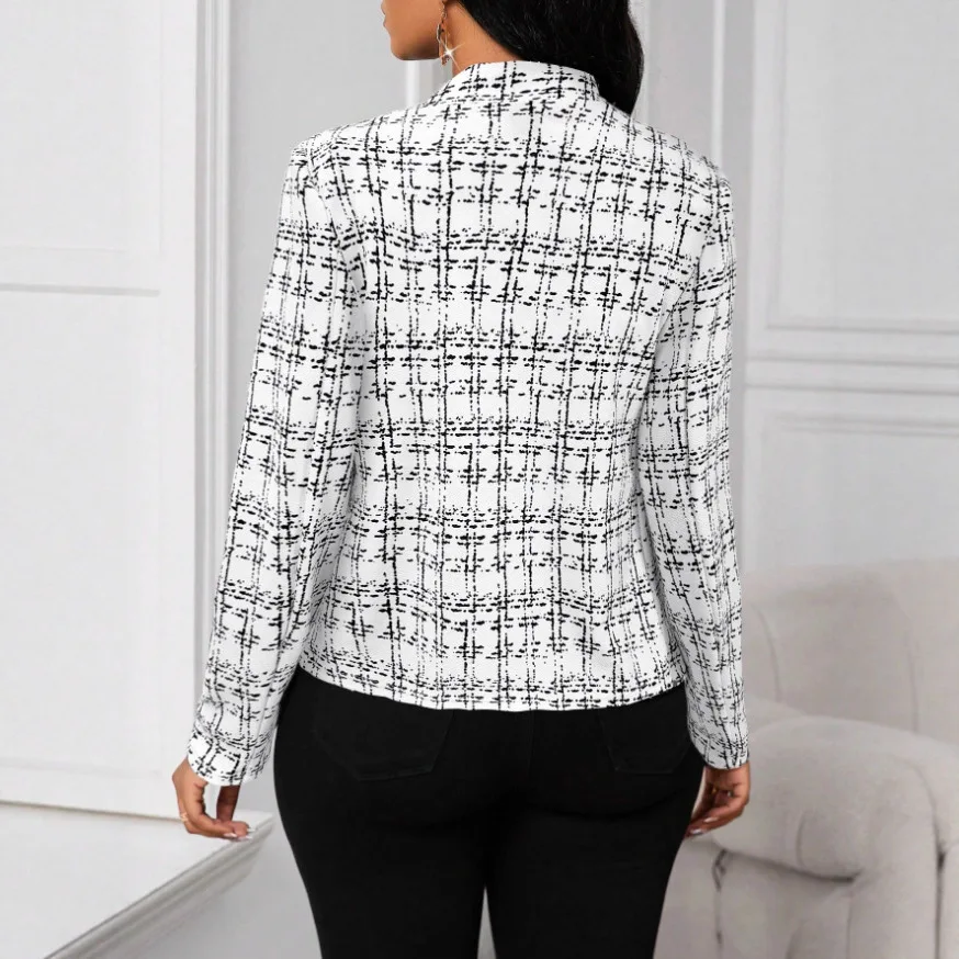 Slim Fit Plaid Print Suit Jacket Women's Fashionable Elegant Style Spring Autumn New Arrival No Brand Polyester Long Sleeve P...
