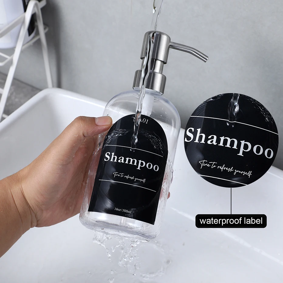 Clear Shampoo Conditioner Body Wash Dispenser Set with Heavy Duty Stainless Steel Pump Plastic Shower Soap Dispenser Bottles