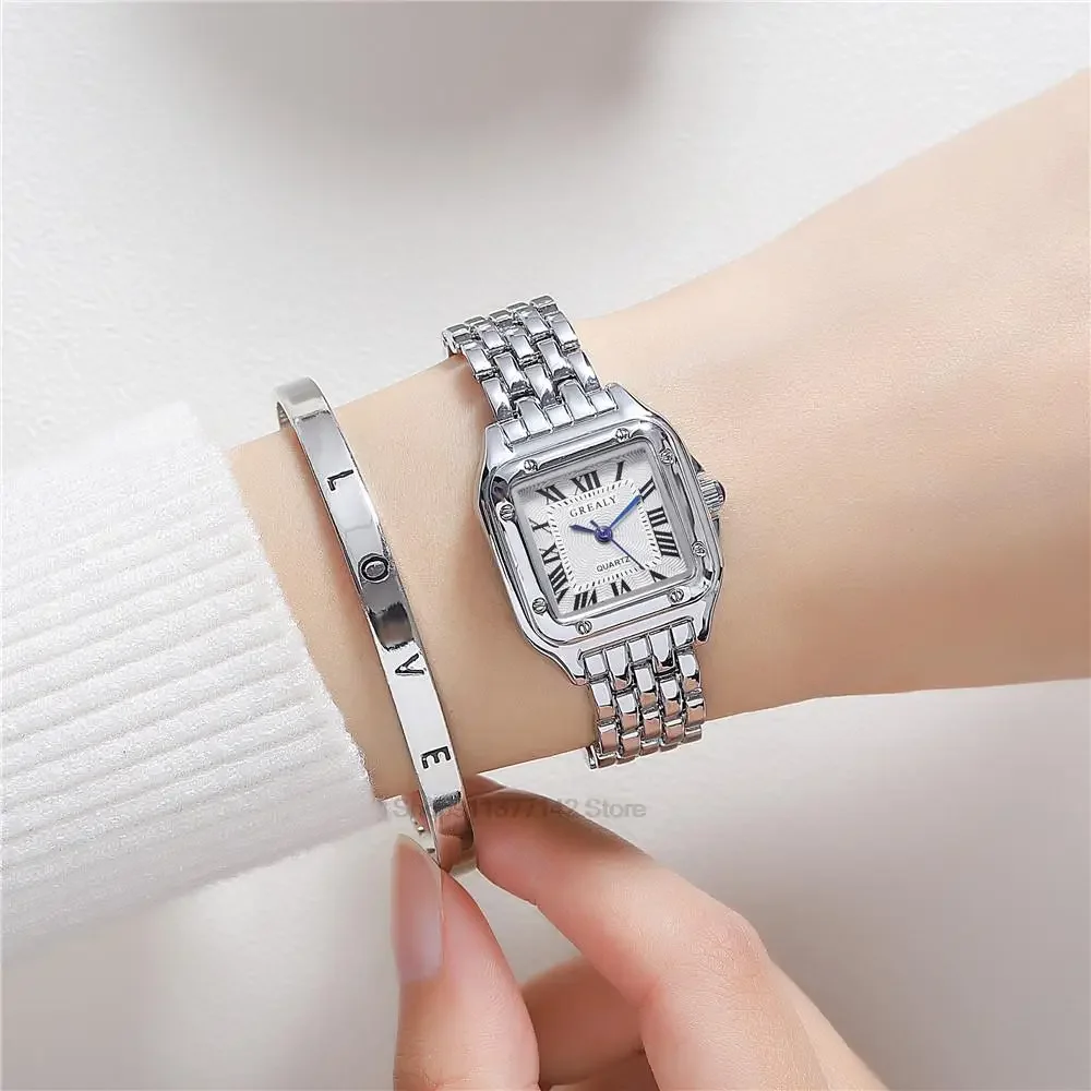 2024 Luxury Women\'s Fashion Square Watches Gold Alloy Strap Ladies Quartz Wristwatches Qualities Female Roman Scale Clock