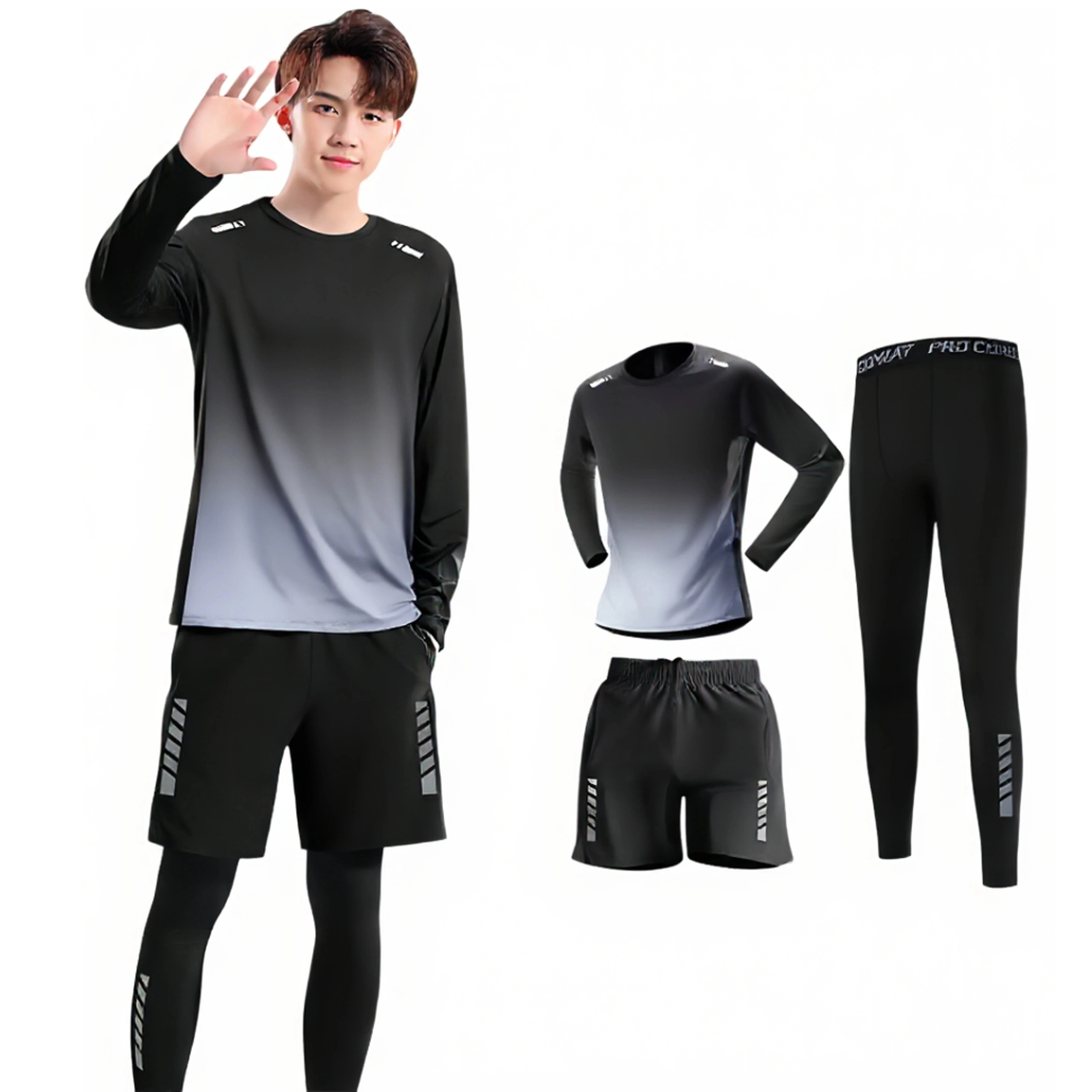 Set da 3 pezzi / 2 pezzi, protezione solare da uomo, abbigliamento da corsa mattutino per l'allenamento ciclistico, vestiti attillati ad asciugatura rapida