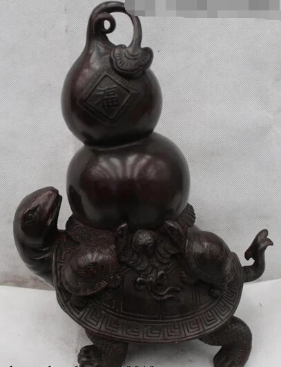 

Оптовая продажа с фабрики 13 дюймов Китайский народный бронзовый счастливый долголетие черепаха сзади статуя калабаша скидка 25%