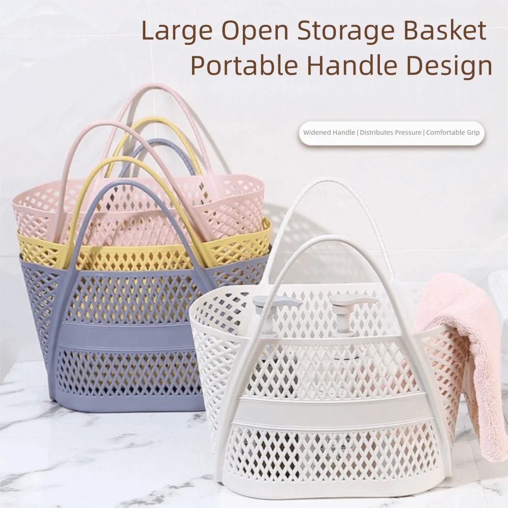 Cesta de almacenamiento para baño de PP, diseño calado, cesta de almacenamiento para natación de gran capacidad, cesto para la colada portátil de Color sólido para playa