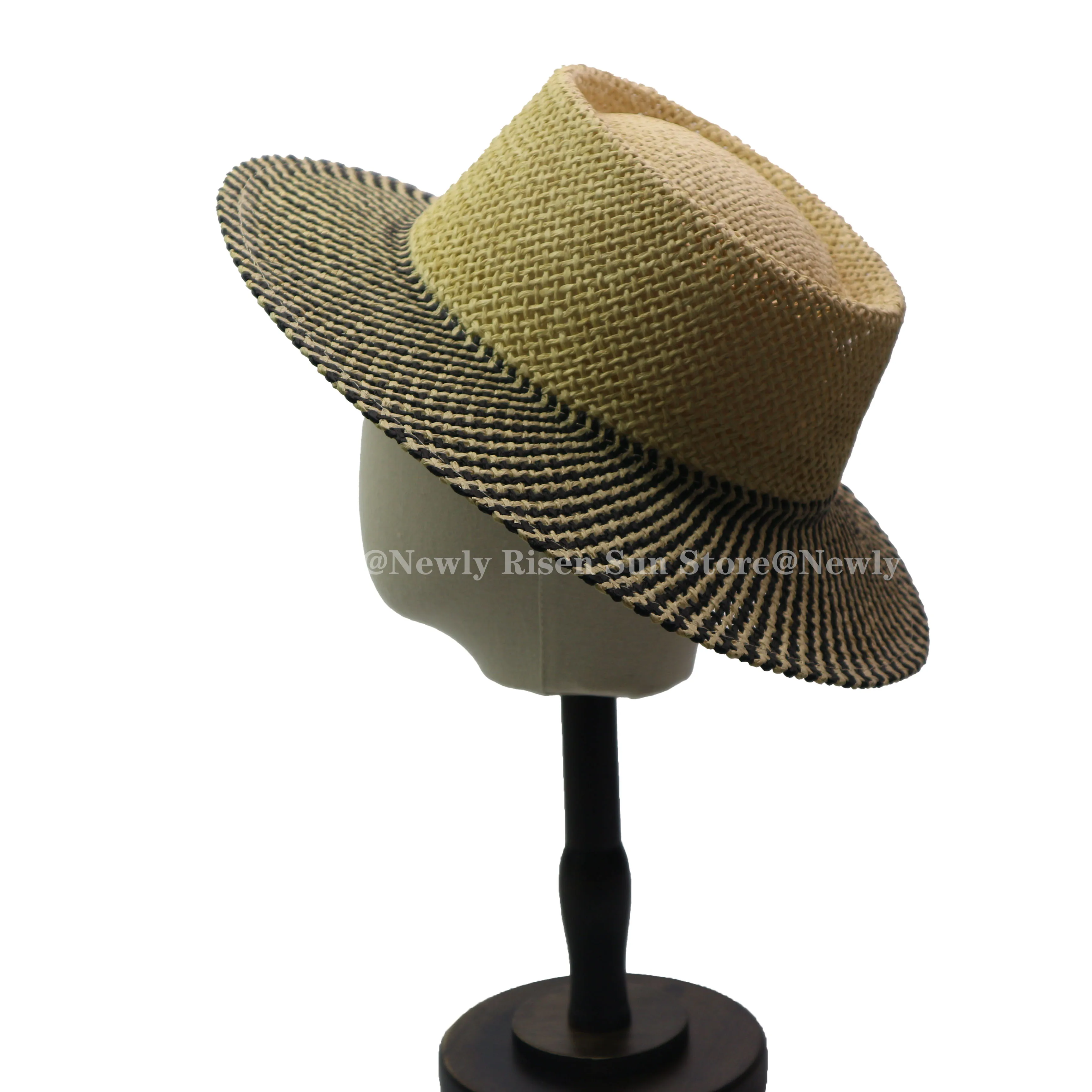 

New Spring & Summer French-British Color Block Flat Straw Hat / Hand-Woven Sun Hat, a Must-Have for Outdoor Trips