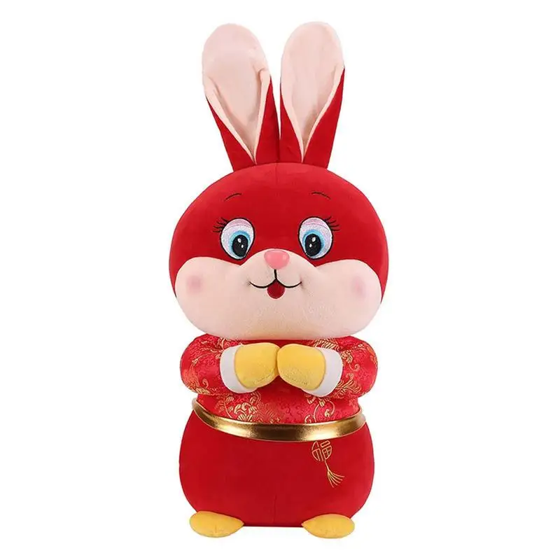 Stuffed Bunny Toy 9.84inch/25cm New Year Plush Bunny Stuffed Rabbit Toy For Girls And Boys Fluffy Rabbit Doll For 2023 Chinese