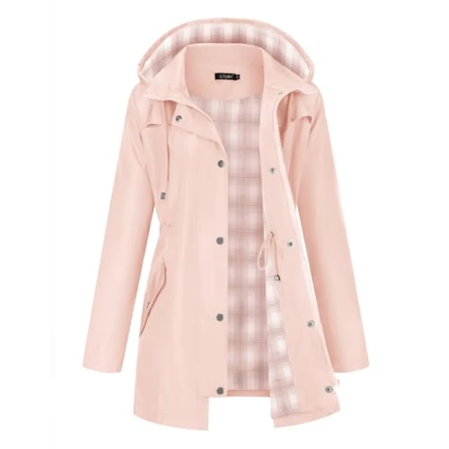 

LOMON Women Waterproof Outdoor Hiking Raincoat Women Lined Rain Jacket Lightweight Hooded Jackets Trench Coats