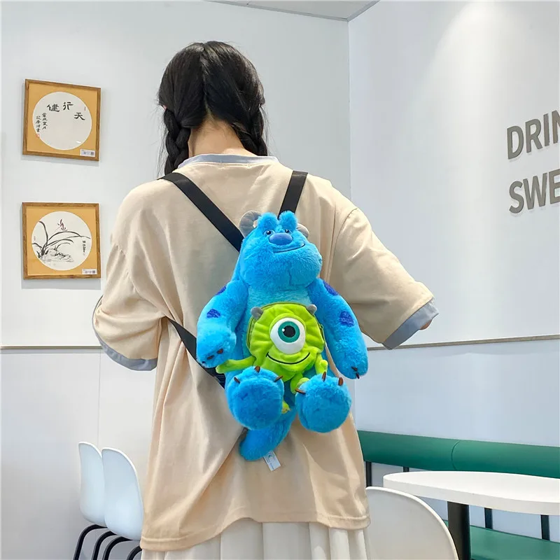 Disney Anime Monsters Inc Anime Goods Cartoon Sulley James P Sullivan Mike Stitch Plush Backpack Gift For Kids Birthday Doll Toy