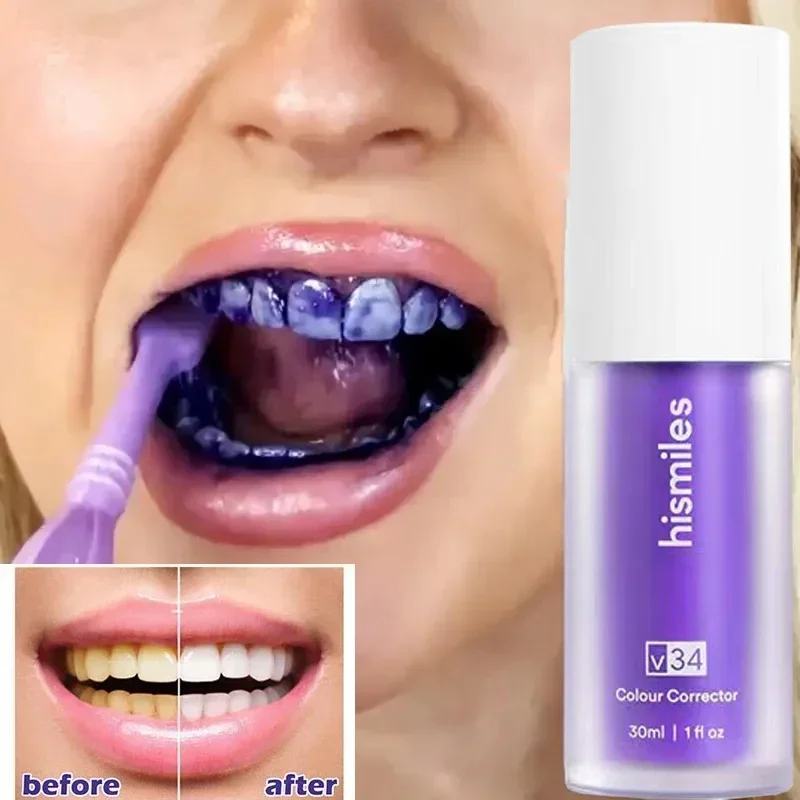 30ml V34 SmileKit Purple Toothpaste Removes Tartar Clean Oral Hygiene Fresh Breath Whitening Teeth Care Products