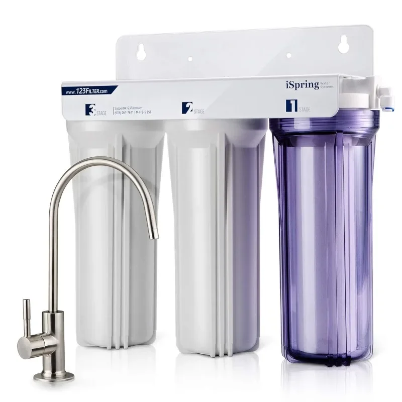 iSpring US31 Classic 3-Stage Under Sink Water Filtration System for Drinking,Tankless, High Capacity, Sediment + Carbon + Carbon