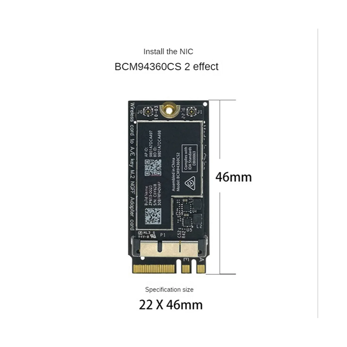 BCM94360CS2 Двухдиапазонная Wi-Fi карта + NGFF M.2 ключ A/E адаптер карта Wi-Fi BT 4,0 802.11Ac карта для 11 дюймов A1465 13 дюймов A1466