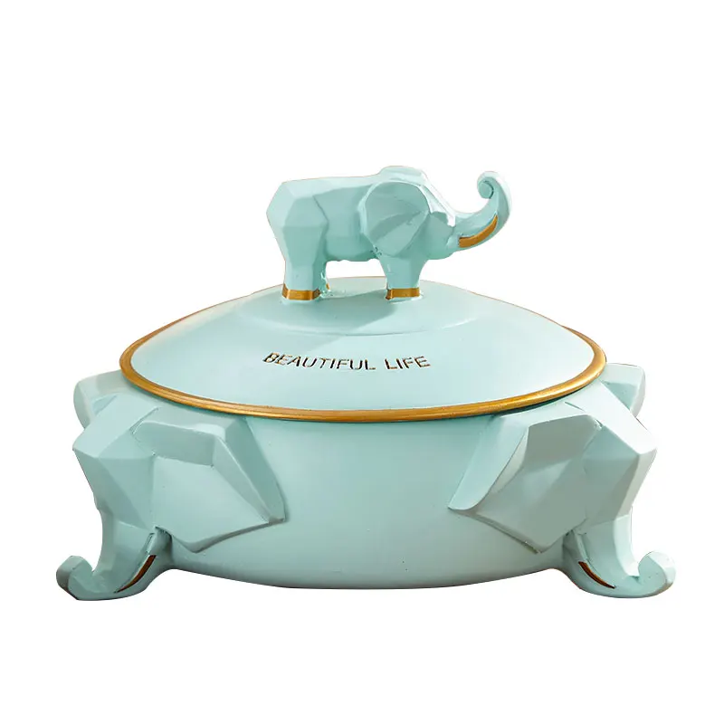 Creative  7 inch Simple  Resin  Elephant Shape  Ashtray with Lid Ofiice Living room  Tablel Decoration 2 Color