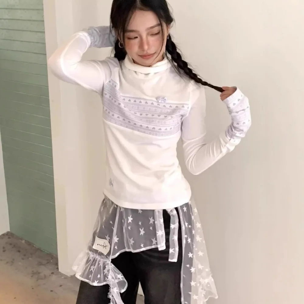 กระโปรงมินิสเกิร์ตลูกไม้สไตล์แฟชั่นสตาร์ กระโปรงผ้าโปร่งทรงญี่ปุ่นเอวสูง กระโปรงระบายชายแบบนางฟ้า สตรีทแวร์