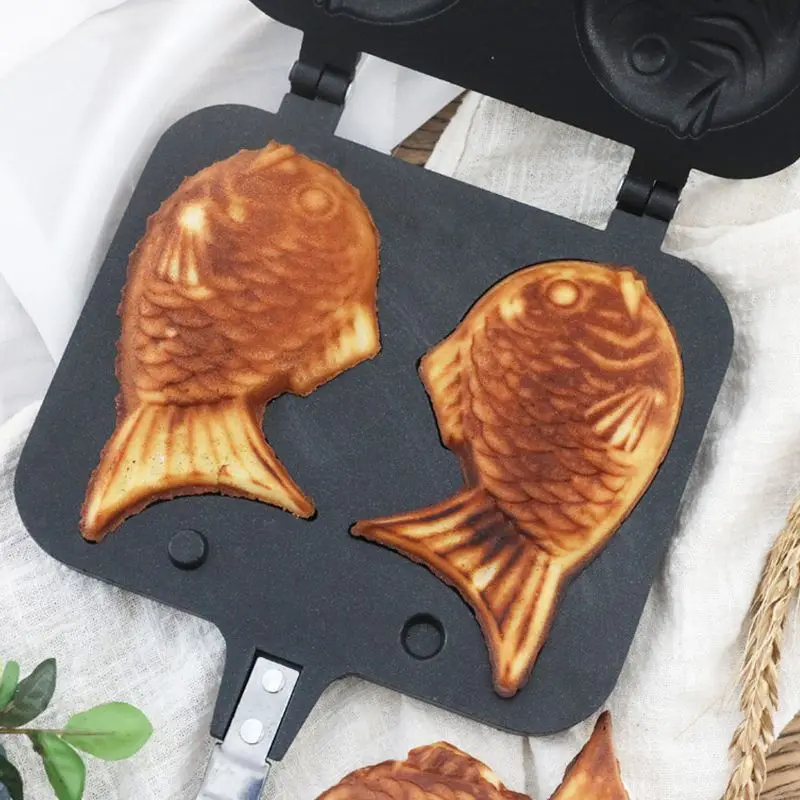 Japoński Taiyaki Double w kształcie ryby gorący deser gofrowy do pieczenia ciasta japoński naleśnik podwójna patelnia patelnia foremki do pieczenia