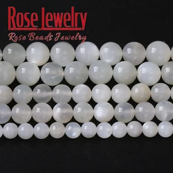 7A Natural White Moonstone Gemstone Beads For Jewelry Making Semi-precious Stone Round Loose Beads DIY Bracelets 4/6/8/10mm 15