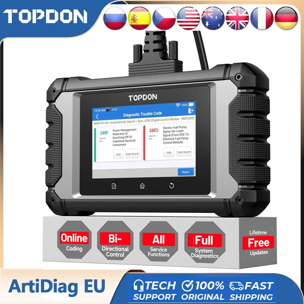 

TOPDON ArtiDiag Двунаправленный сканер ЕС Полносистемный диагностический инструмент ЭБУ Онлайн-кодирование Всеобслуживание Бесплатное обновление