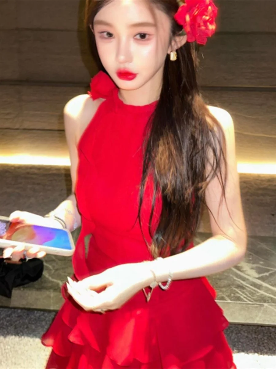 

Ele Red Neline Dr Women's Faionable Summer Unique Beautiful A-Line Skirt Pure Desire Sle ort Svel Dr