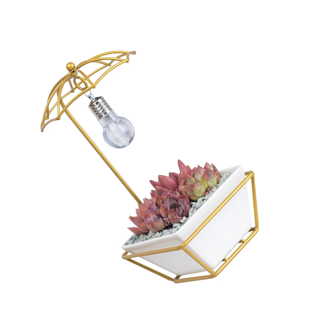 

Ceramic Iron Flower Pot Light Bulb Design Home Office Plant Storage Container Party Decoration Succulent Planter Umbrella Shaped