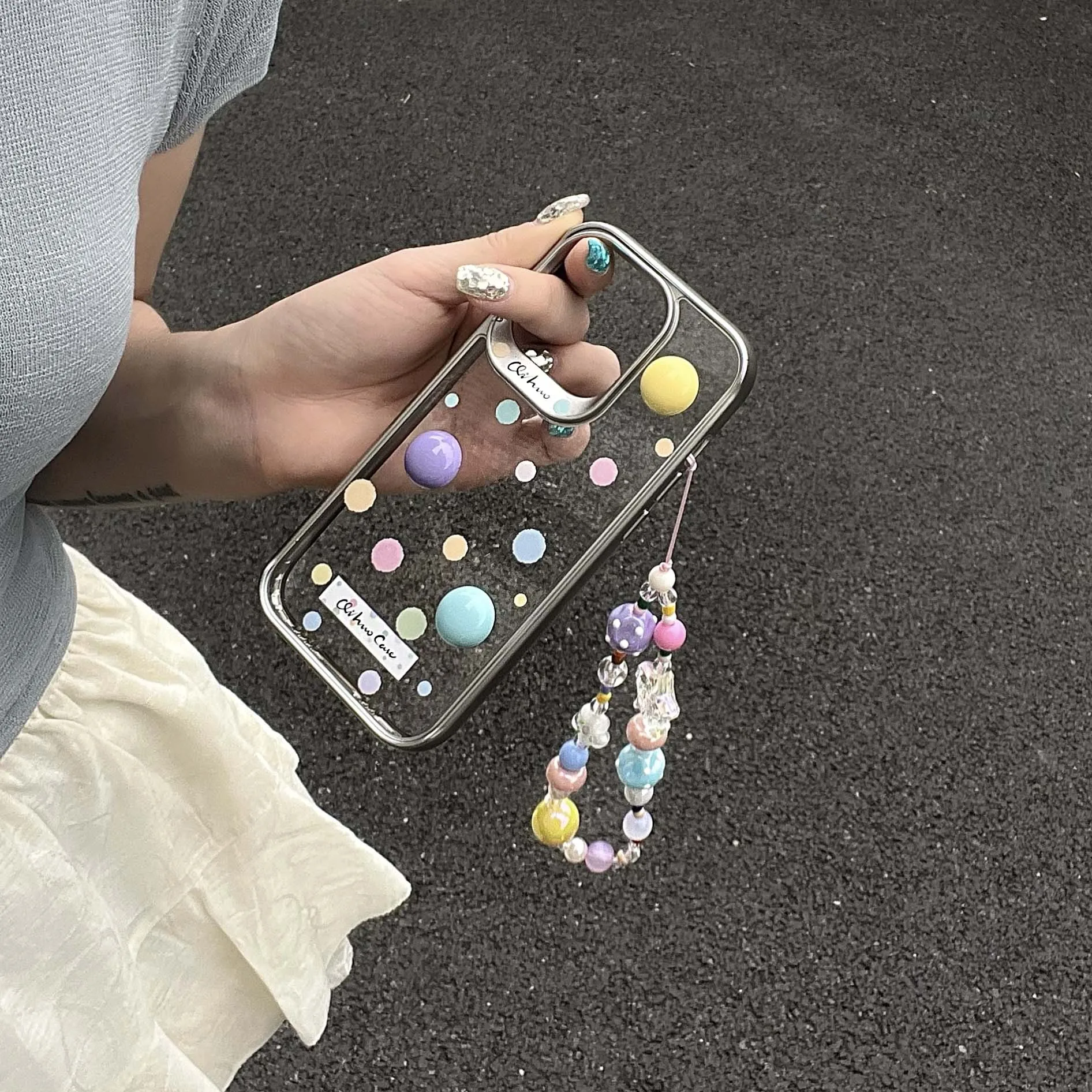 Summer Dopamine Spots Phone Case Colorful Chain For Iphone 14Pro 15 13 Pro Max 12 15ProMax 13ProMax Transparent plating Cover