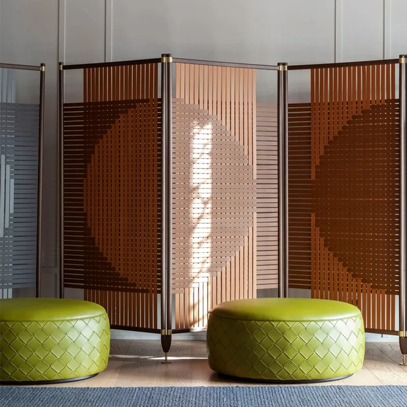 Italian saddle leather folding screen hand-woven Ploe stainless steel designer seat screen removable screen