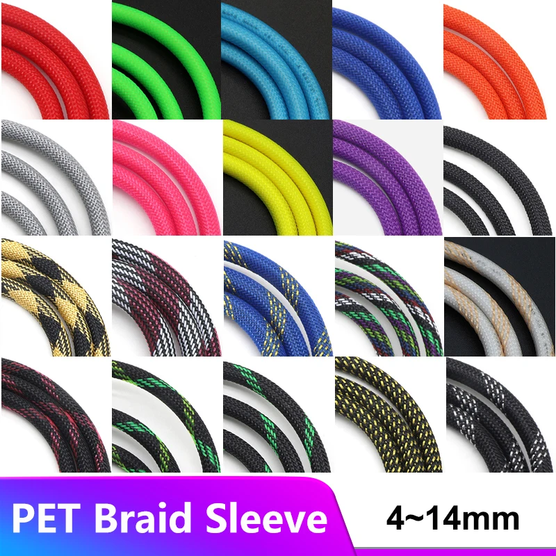 3/10m Insulated PET Braid Sleeving 4/6/8/10/12/14mm High Density Wire Wrap Sheath Snake Skin For Cables Cable Protection Sleeve