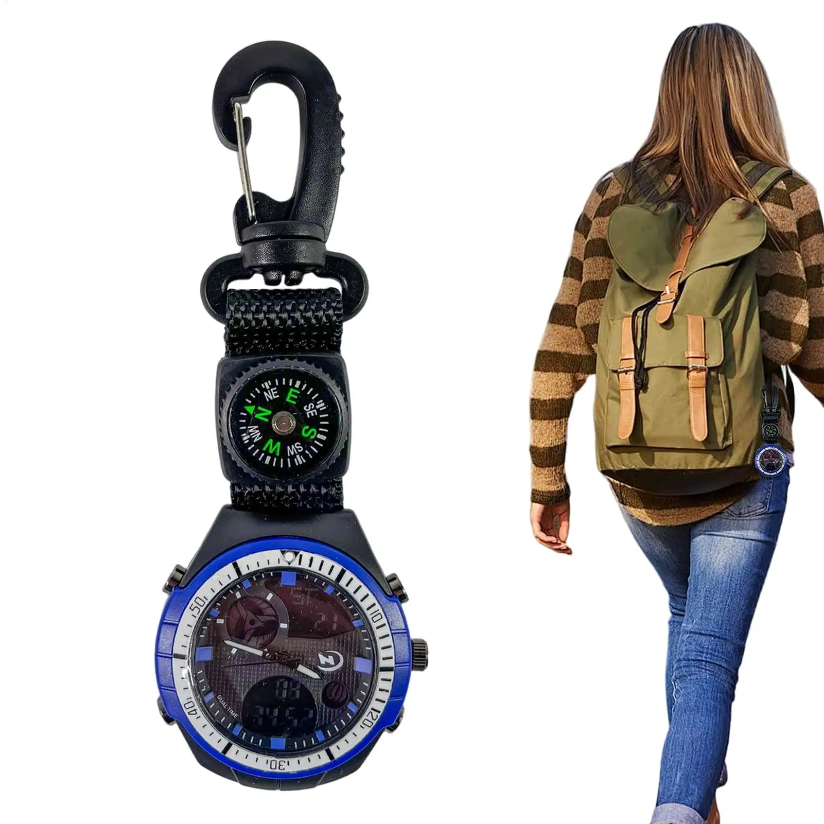 

Hiking Watch Portable Compass Sports Pocket Watch With Carabiner For Outdoor Camping Hiking Backpacking Sports Mountaineering