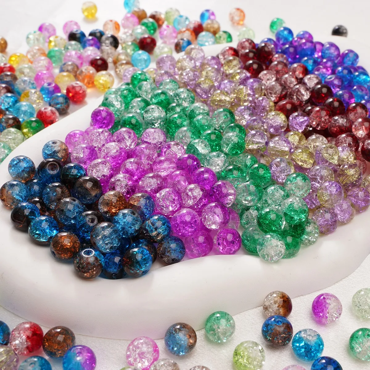 4 6 8 10mm Creative Crack Glass Beads Two-color Snow Cracked Crystal Beads Loose Crackle Beads for Jewelry Making DIY Bracelet