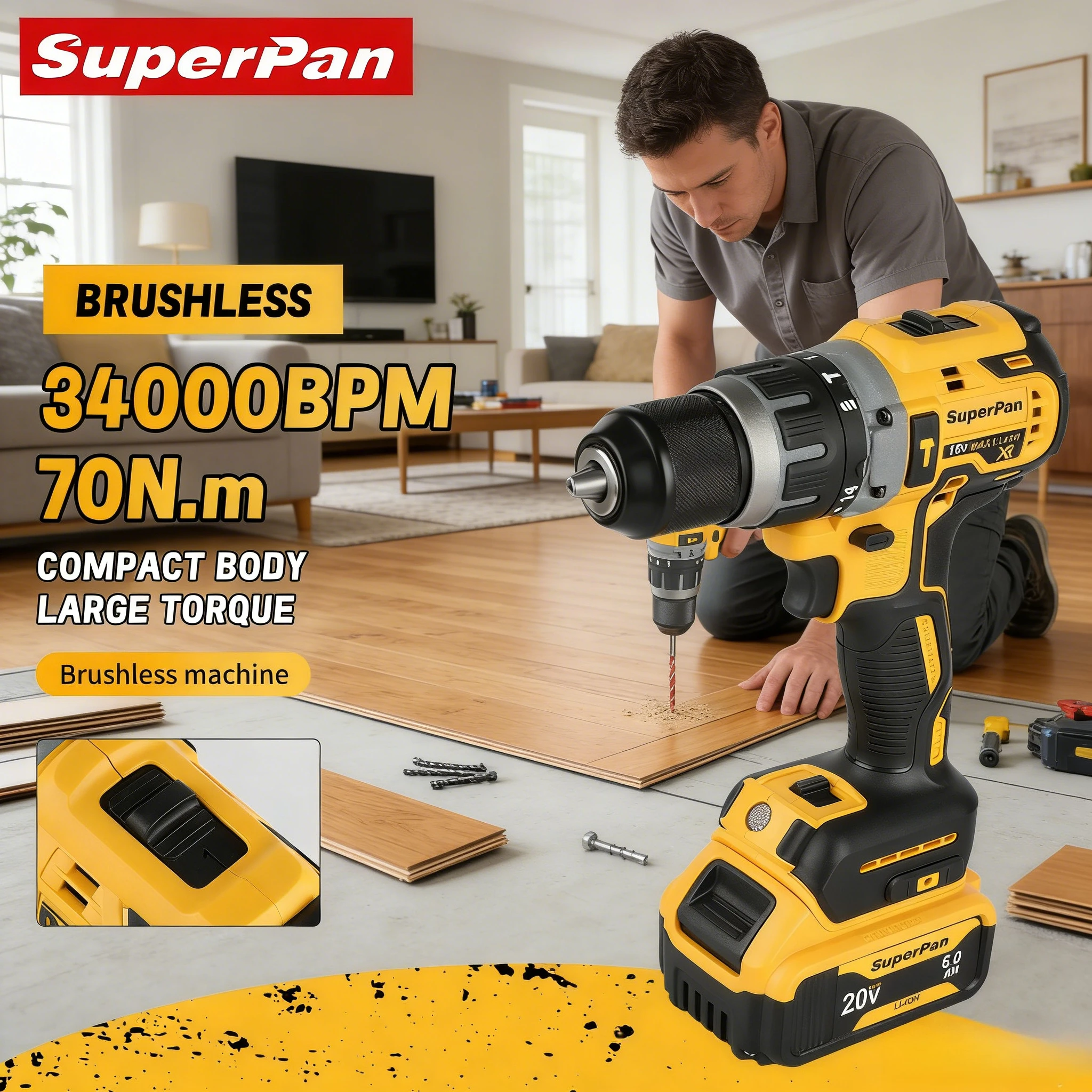 

Бесщеточная дрель SuperPan DCD796, 70 Н·м, 0-2200 об/мин, 40/13/13 мм, для сборки детских манежей, аккумуляторная, литиевая, для батареи Dewalt 20В