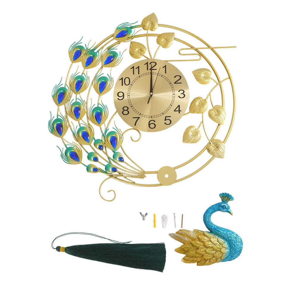 Silent Peacock Wall Clock for Home Office Decor