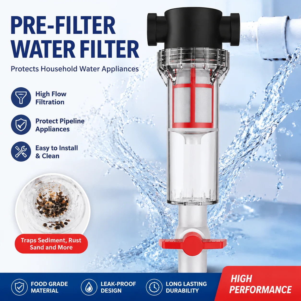 Préfiltre à filtration 200 mailles, filtre de déshydratation de précision pour sédiments, filtre de déshydratation pour réservoirs d'eau et culture en réservoir