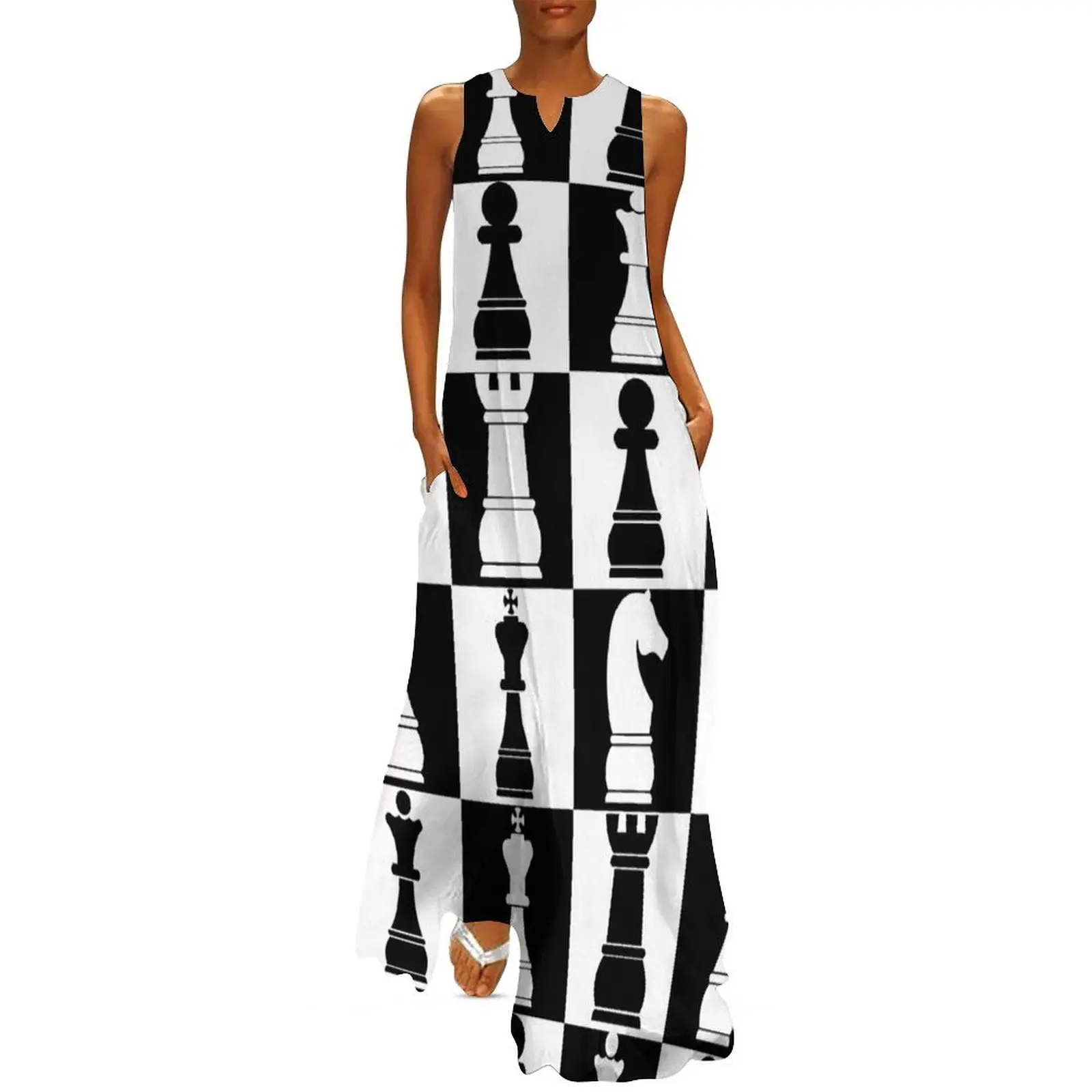 Black and White Chess Board Print Pattern Long Dress Elegant gowns dresses for womens dresses for special events Dress