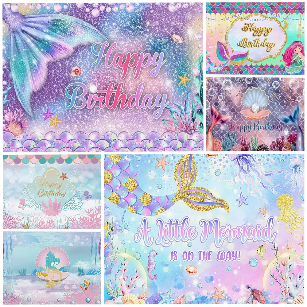

Mermaid Under The Sea Girls Princess Birthday Party Backdrop Underwater World Pearls Shell Castle Background Photography Props