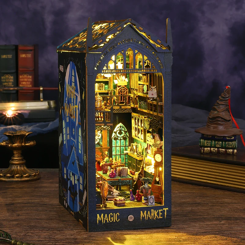DIY Wooden Book Nook Doll Houses Shelf Insert Kits Miniature Bookends Bookshelf Dollhouse Building Toys For Friends Xmas Gifts