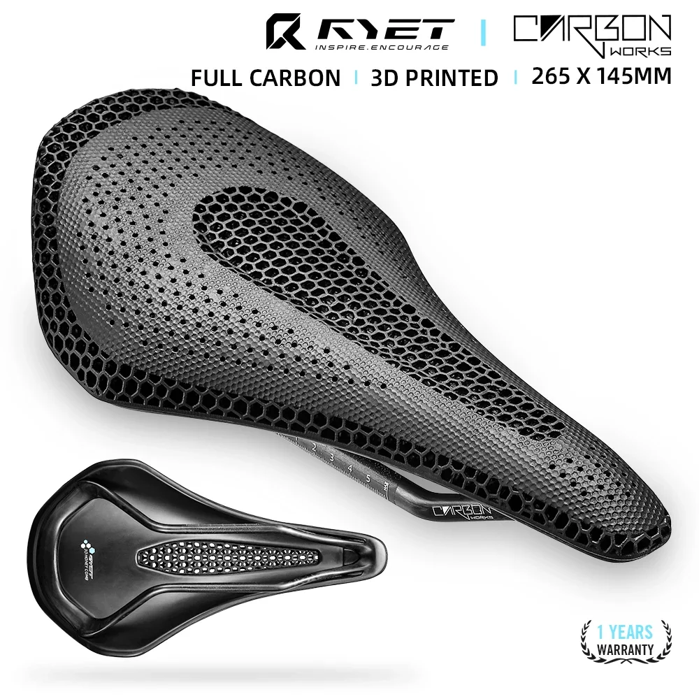 

RYET Ultra Full Carbon 3D Printed Bike Saddle 205g High Modulus Carbon Base 7x10mm Rails Cut-Out For Road MTB Gravel