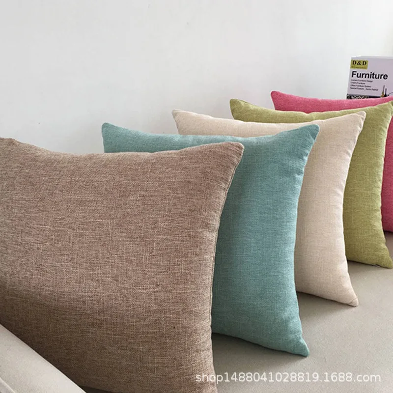 Solid Color Linen Cushion Cover Multi Size Car Sofa Cushion Cover Waist Back Cover Office Home Throw Pillowcase Decoration