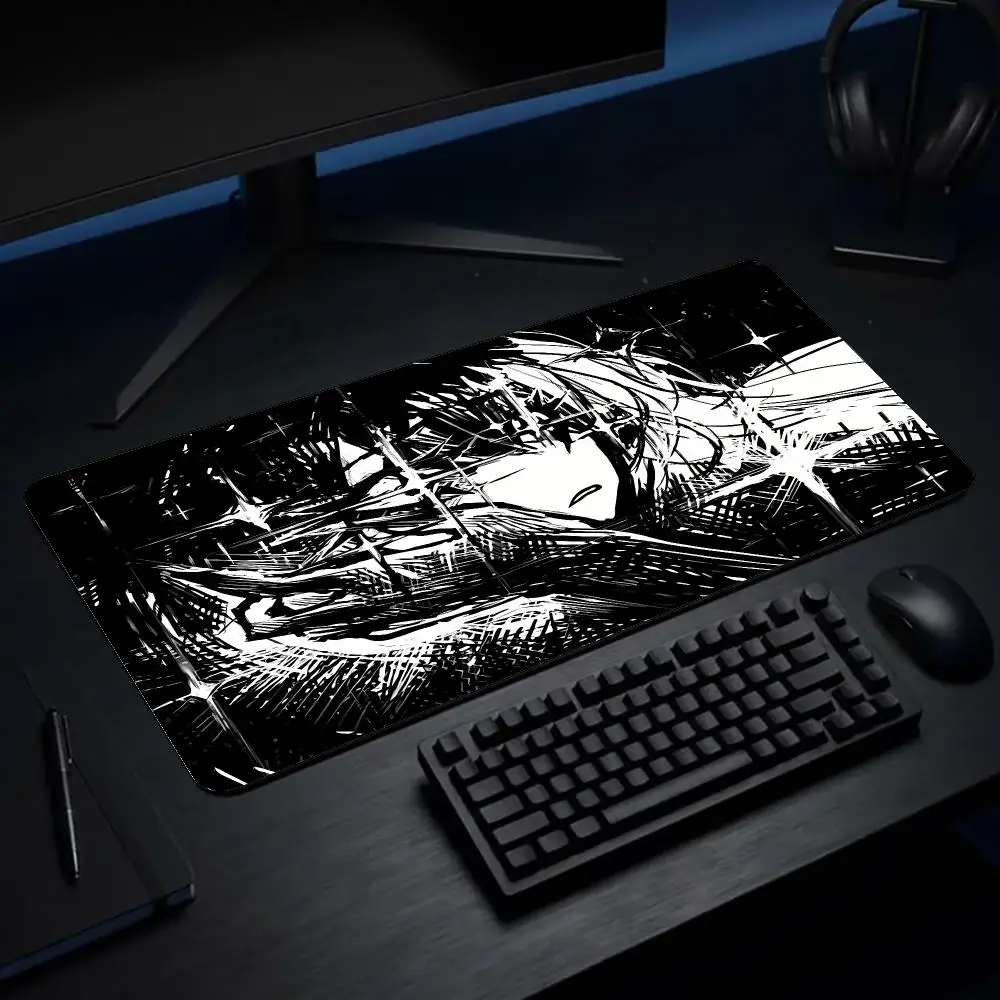 Large Monochrome Manga Art Mouse Pad Gothic Female Angel Crane Ink Sketch Anti Slip Rubber Stitched Edge Mat For Laptop PC