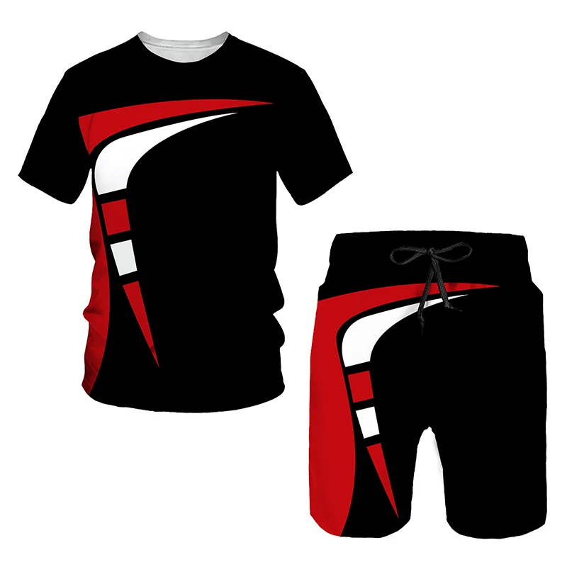 

Fashionable men's 3D digital printed sportswear set, T-shirt and shorts 2-piece set, men's oversized jogging set